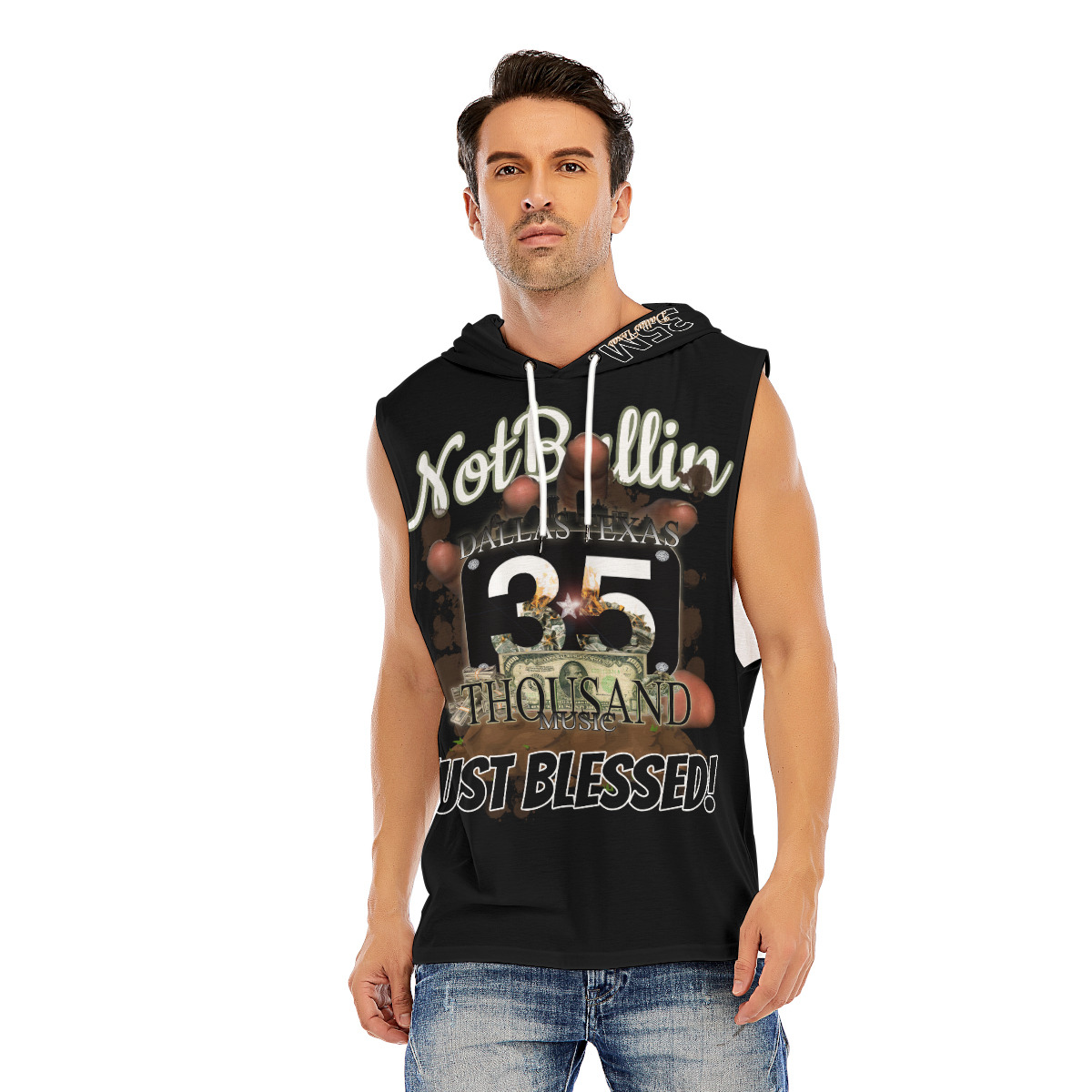 Men’s Sleeveless Pullover Hoodie – 35M BLK
